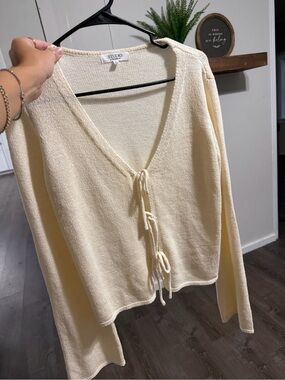 Studio Cream Tie-Front V-Neck Sweater Top